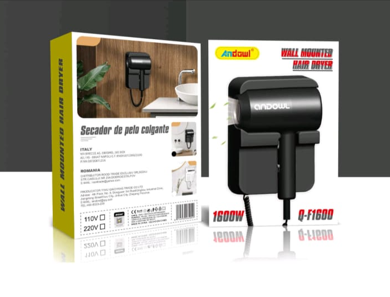 Uscător de Păr, Putere 1600W, Montare pe Perete, Ideal pentru Hoteluri, Săli de Sport și Uz Casnic, Andowl (Q F1600) [2]
