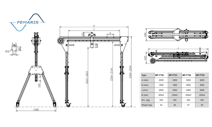 Macara portal pliabilă 250 kg cu roți pivotante și structură reglabilă [2]