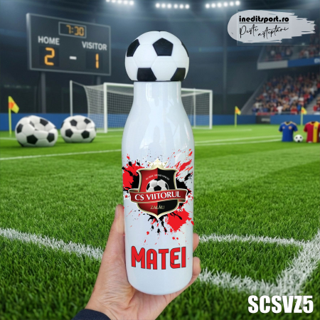 C.S. Viitorul Zalau - Termos sport personalizat cu sigla C.S. Viitorul Zalau, cu capac de minge fotbal - SCSVZ5