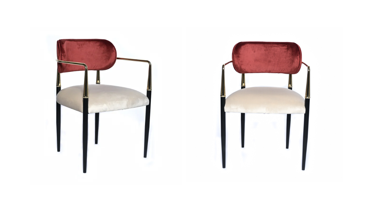 Scaune catifea bordo bej