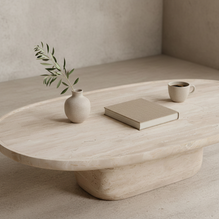 Masuta de cafea ovala Travertin cu margine inaltata, 140 cm [3]