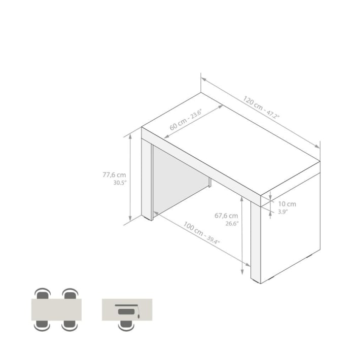 Birou, 120 cm, melaminat-laminat, gri beton - EVOLUTION [3]