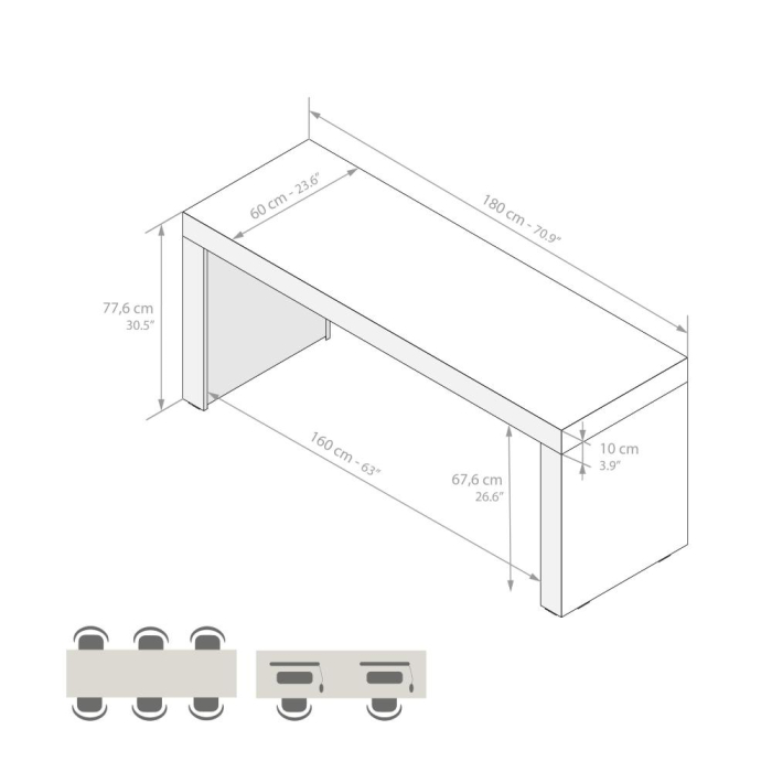 Birou, 180 cm, melaminat-laminat, gri beton - EVOLUTION [3]