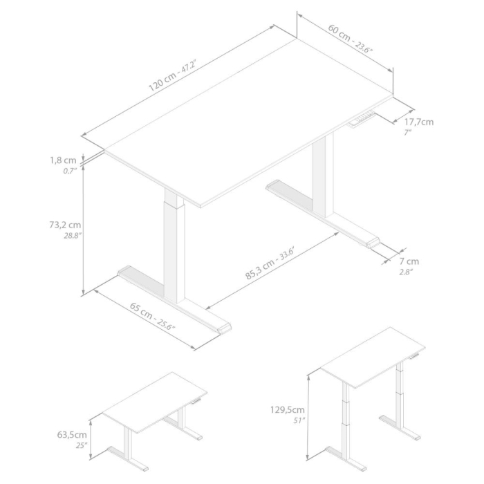 Birou cu înălțime ajustabilă electric, cu structură metalică albă și blat din melamină, gri beton, 120x60 - CLARA [5]