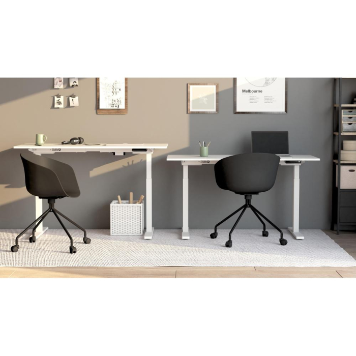 Birou cu înălțime ajustabilă electric, cu structură metalică albă și blat din melamină, alb beton, 120x60 - CLARA [4]