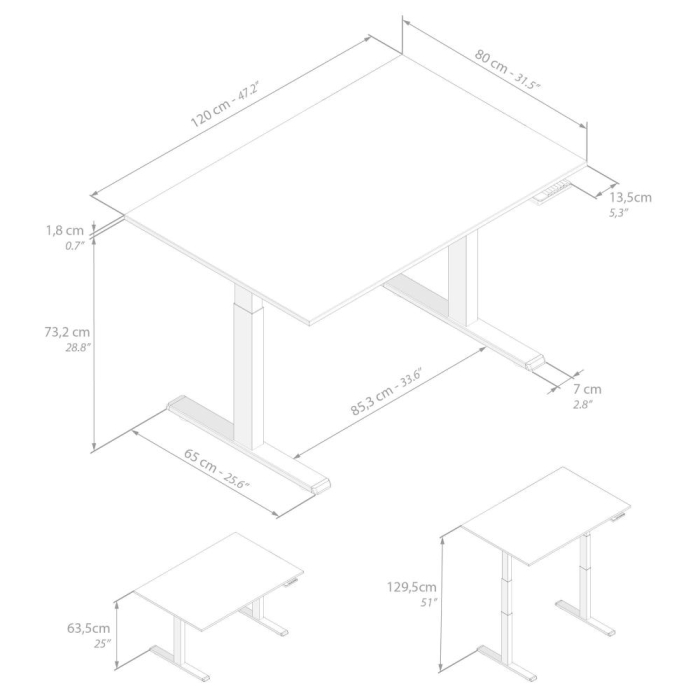 Birou cu înălțime ajustabilă electric, cu structură metalică albă și blat din melamină, alb beton, 120x80 - CLARA [5]