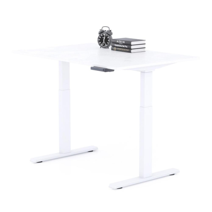 Birou cu înălțime ajustabilă electric, cu structură metalică albă și blat din melamină, alb beton, 120x80 - CLARA [2]