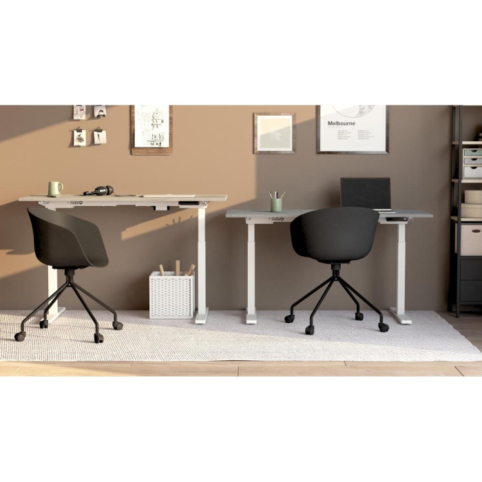 Birou cu înălțime ajustabilă electric, cu structură metalică albă și blat din melamină, gri beton, 120x60 - CLARA [4]