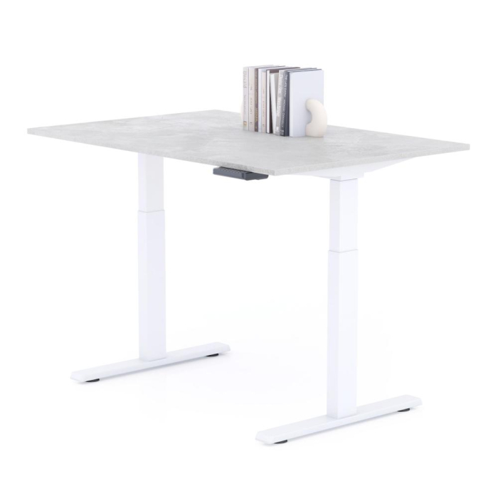 Birou cu înălțime ajustabilă electric, cu structură metalică albă și blat din melamină, gri beton, 120x80 - CLARA [2]