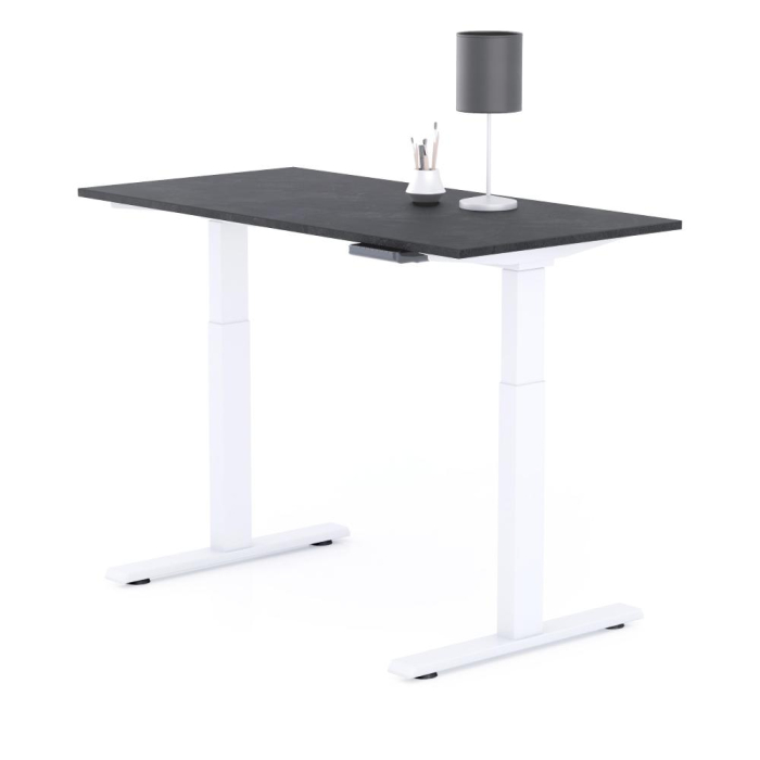 Birou cu înălțime ajustabilă electric, cu structură metalică albă și blat din melamină, negru beton, 120x80 - CLARA [2]