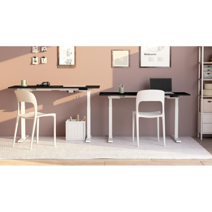 Birou cu înălțime ajustabilă electric, cu structură metalică albă și blat din melamină, negru beton, 120x80 - CLARA [4]