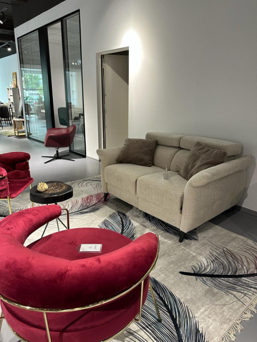 Canapea 2 locuri, tip șezlong, cu acționare electrică, textil gri-bej - JUSTIN [2]