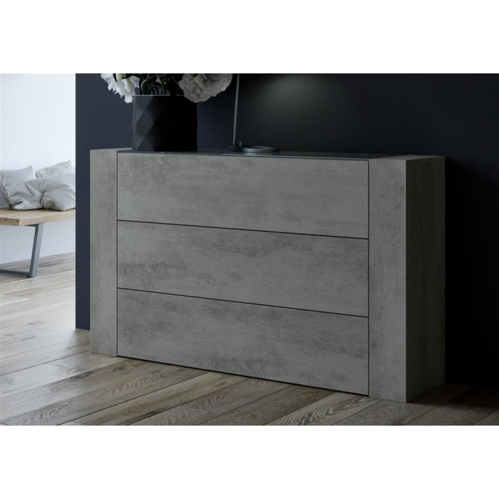 Comodă din melamină-laminat și blat din sticlă, gri beton - IACOPO [4]