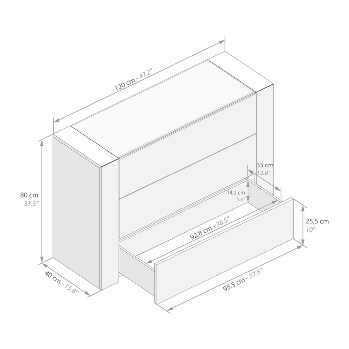 Comodă din melamină-laminat și blat din sticlă, gri beton - IACOPO [5]