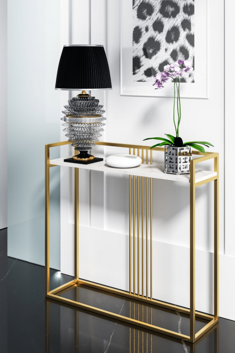 Consolă metalică, aurie, blat alb - KANSAS [2]