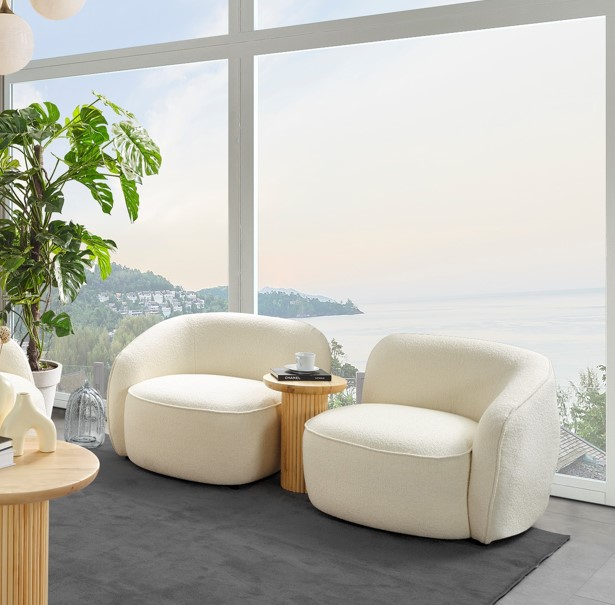 Set 2 fotolii, textil boucle ivory Oscarre - LISABONA [4]