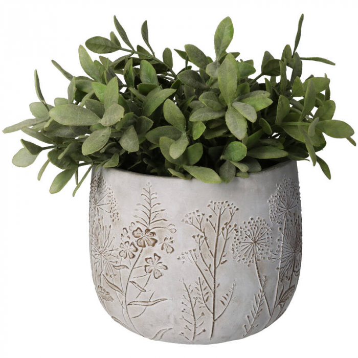 Ghiveci pentru flori, gri ciment, decorat, 15x19x19cm -  FACE [4]