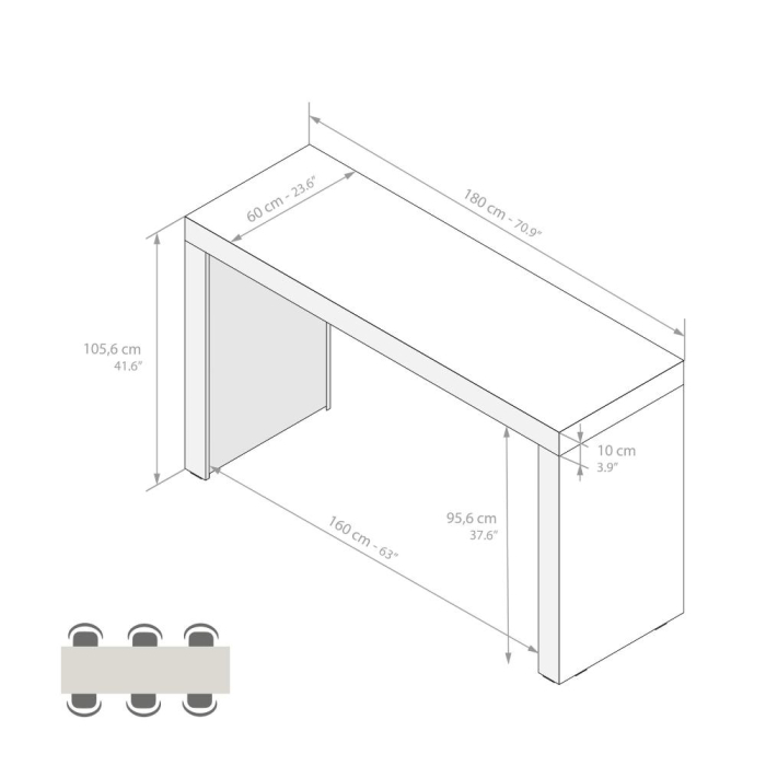 Masă de bar, 180 cm, înălțime 105.6 cm, structură din melamină, culoare frasin alb - EVOLUTION [3]