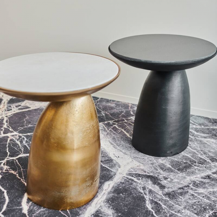 Masă de cafea, metal negru, blat marmura neagră, 58x58x55cm - MARBLE BLACK [4]