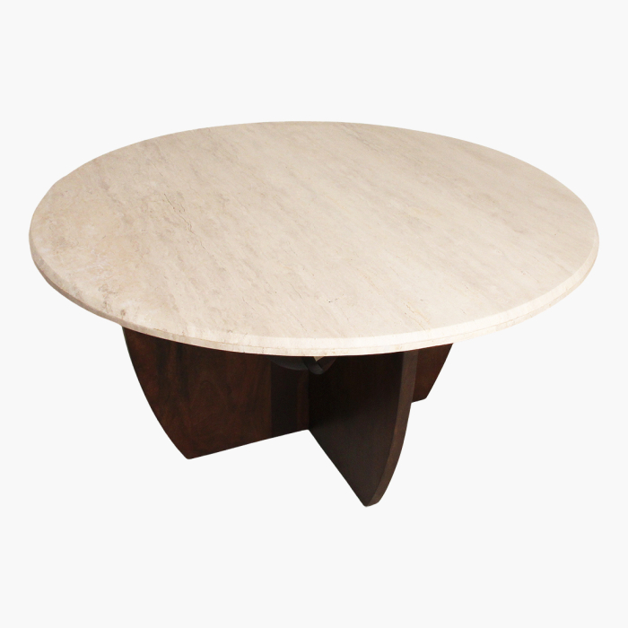 Masa dining rotunda Travertin cu baza canelata, Ø120 cm [2]