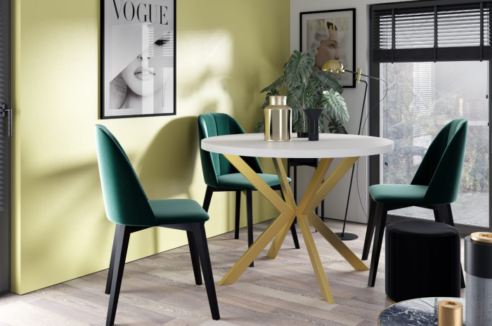 Masă extensibilă, cadru metalic auriu, blat cu aspect de marmură albă - EDDER 120 [3]