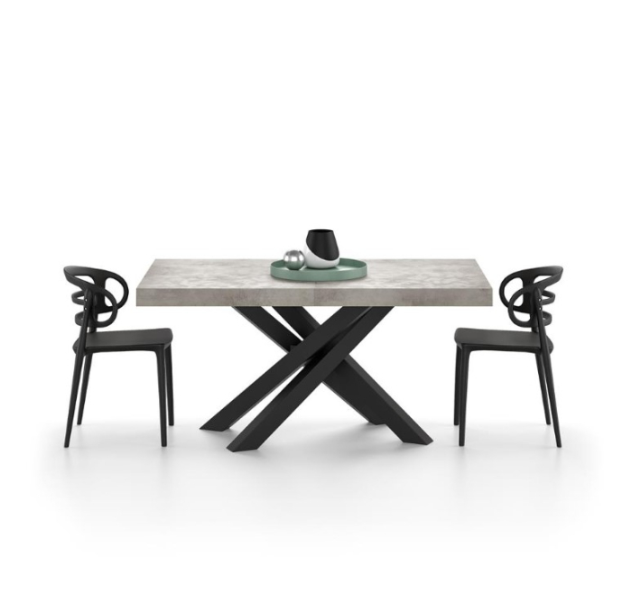 Masă extensibilă metalică neagră, gri beton,160 cm - EMMA [2]