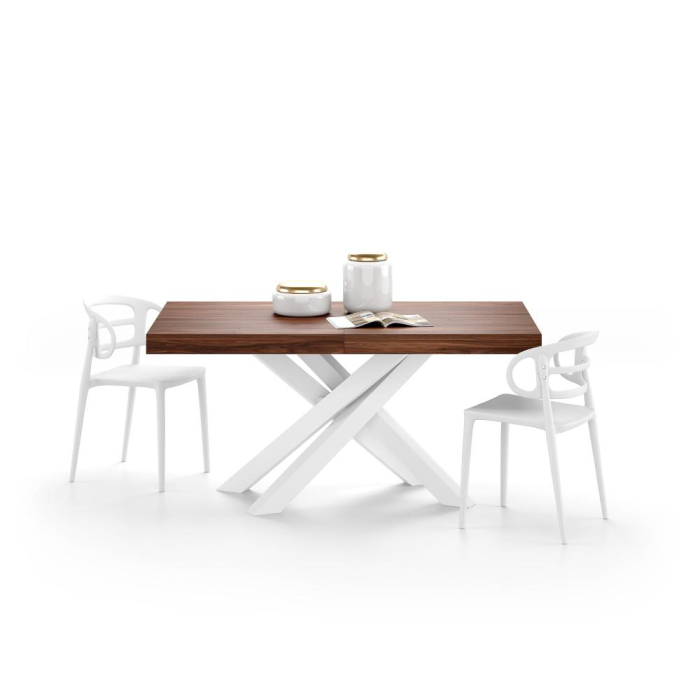 Masă extensibilă metalică albă, nuc 160 cm - EMMA [3]