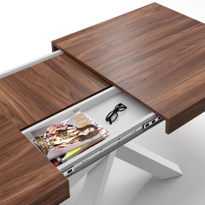 Masă extensibilă metalică albă, nuc 160 cm - EMMA [4]