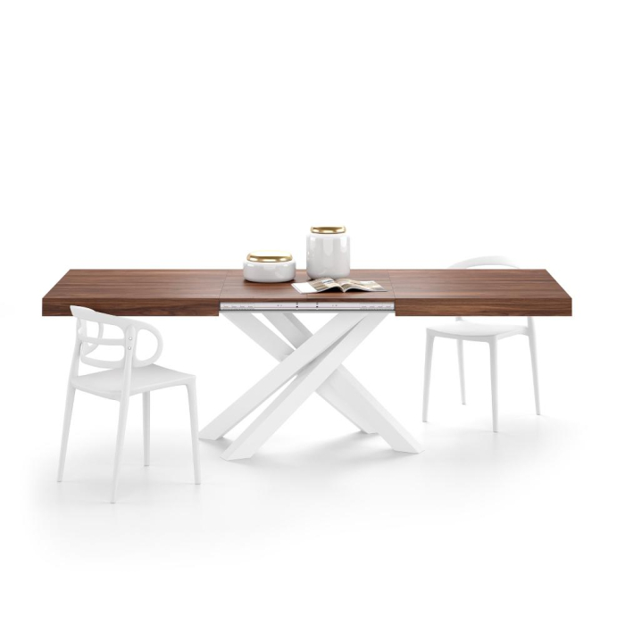 Masă extensibilă metalică albă, nuc 160 cm - EMMA [2]