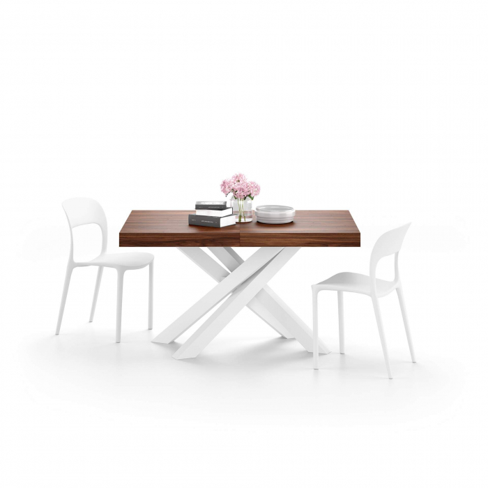 Masă extensibilă metalică albă, nuc 140 cm - EMMA [2]