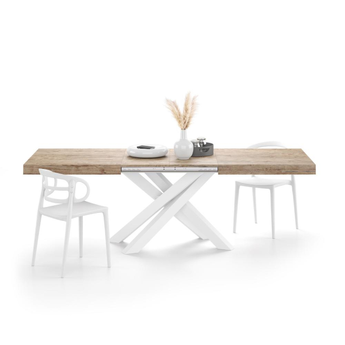 Masă extensibilă metalică albă, stejar 160 cm - EMMA [2]