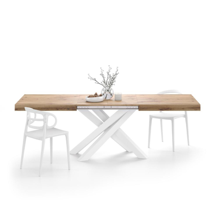 Masă extensibilă metalică albă,stejar rustic 160 cm - EMMA [2]