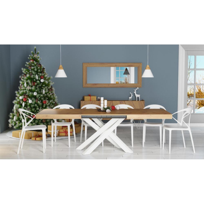 Masă extensibilă metalică albă,stejar rustic 160 cm - EMMA [5]
