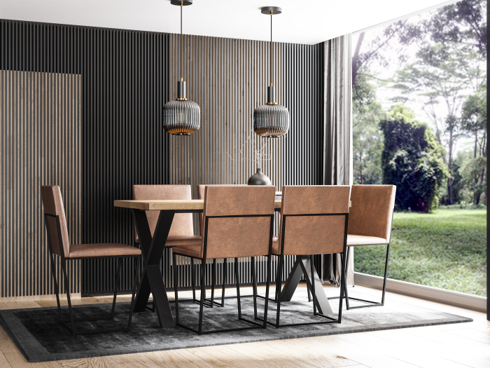 Masă extensibilă cu structură metalică neagră și blat cu aspect de stejar - HAMMERFEST 160 [2]