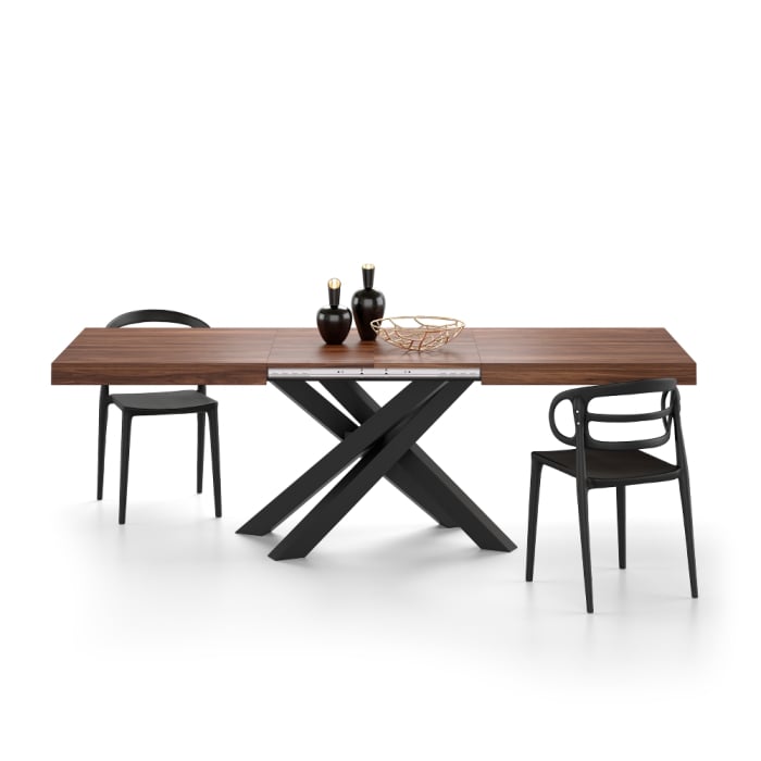 Masă extensibilă metalică neagră, nuc 160 cm - EMMA [2]