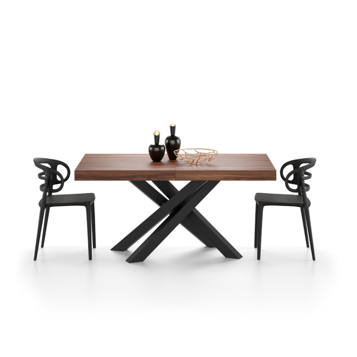 Masă extensibilă metalică neagră, nuc 160 cm - EMMA [3]