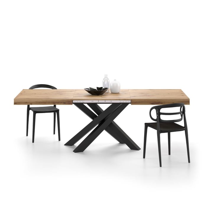 Masă extensibilă metalică neagră, stejar rustic - EMMA [2]