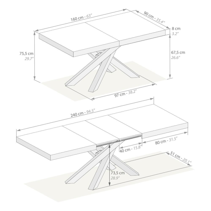 Masă extensibilă metalică albă, beton alb,160 cm - EMMA [5]