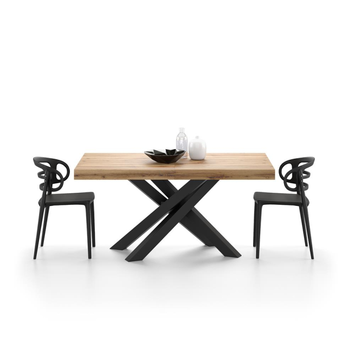 Masă extensibilă metalică neagră, stejar rustic - EMMA [3]