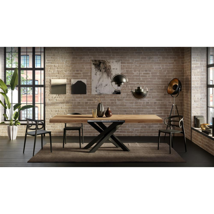 Masă extensibilă metalică neagră, stejar rustic - EMMA [5]