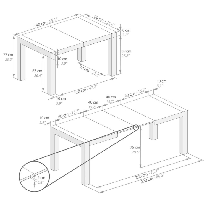 Masă extensibilă din melamină cu aspect de lemn de ulm perlat - IACOPO [6]