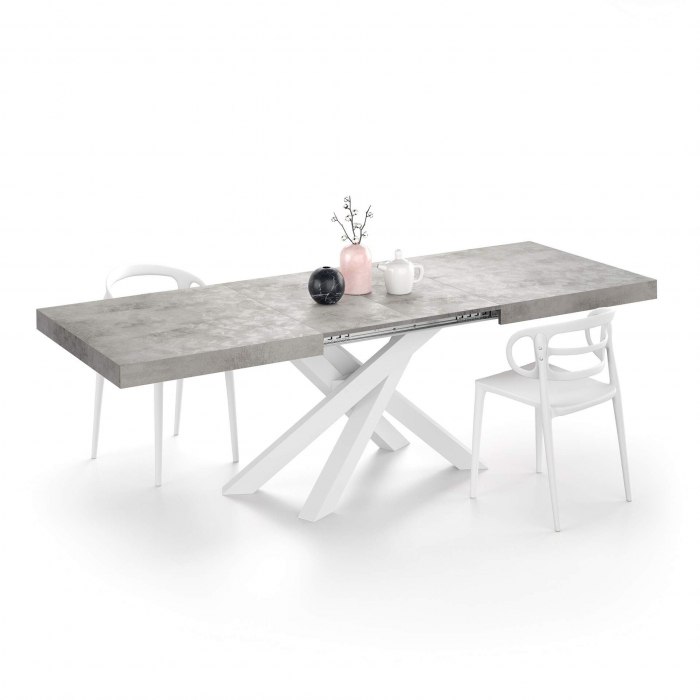 Masă extensibilă metalică albă, gri beton,160 cm - EMMA [3]