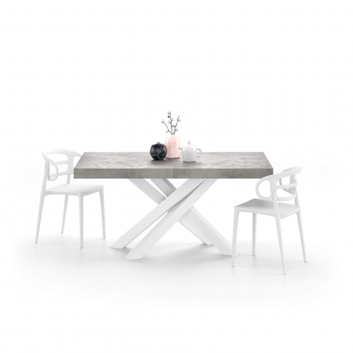 Masă extensibilă metalică albă, gri beton,160 cm - EMMA [2]