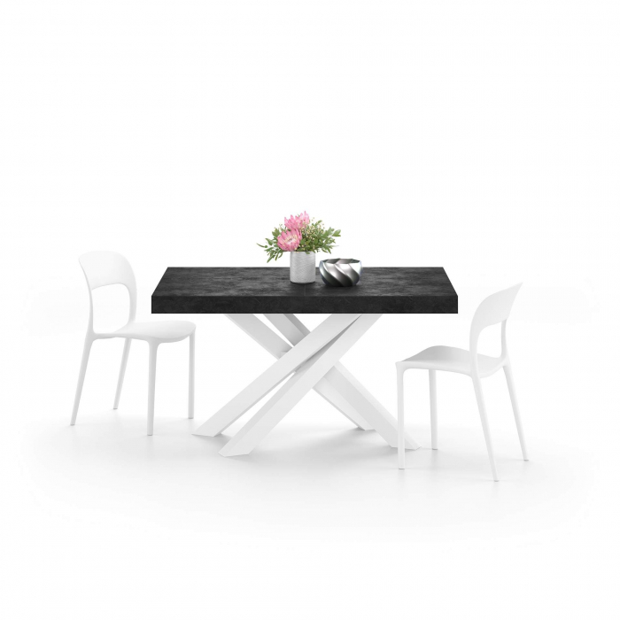 Masă extensibilă metalică albă, negru beton,140 cm - EMMA [2]