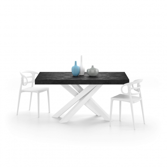 Masă extensibilă metalică albă, negru beton,160 cm - EMMA [3]