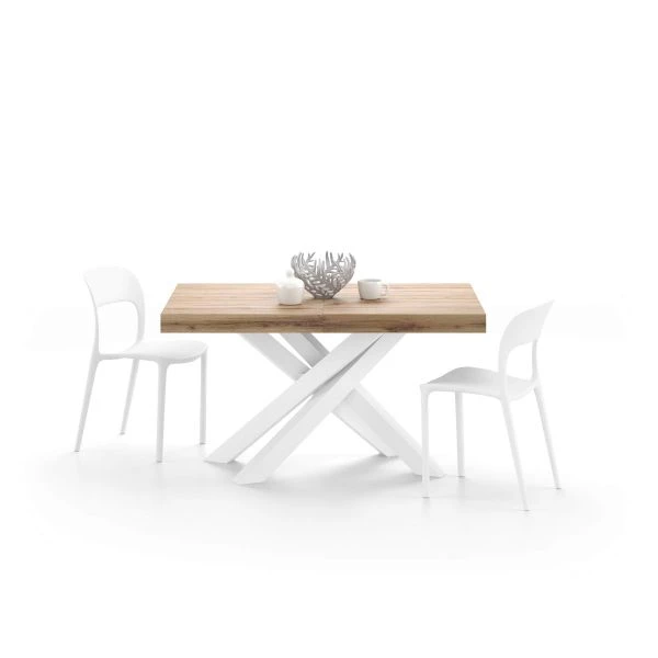 Masă extensibilă metalică albă, stejar rustic 140 cm - EMMA [2]