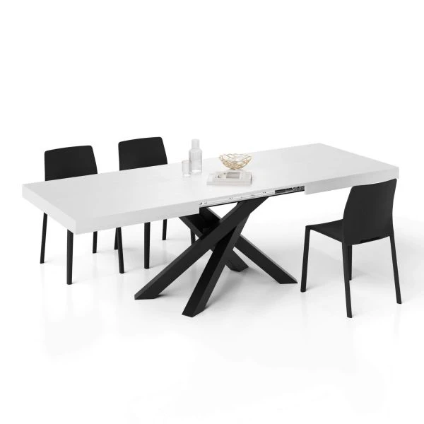 Masă extensibilă metalică neagră, frasin alb,160 cm - EMMA [2]