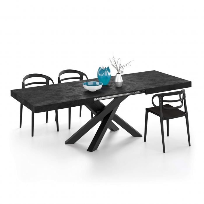 Masă extensibilă metalică neagră, negru beton,160 cm - EMMA [2]