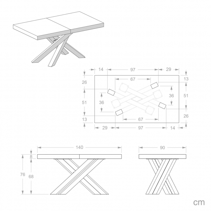 Masă extensibilă metalică neagră, stejar 140 cm - EMMA [6]