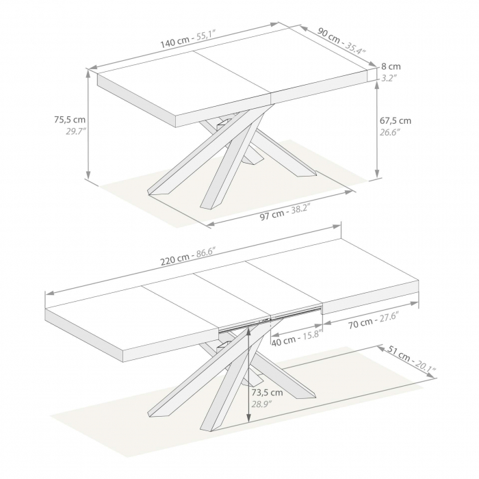 Masă extensibilă metalică neagră, stejar 140 cm - EMMA [7]